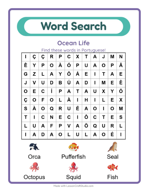 Picture word search – Ocean Life
