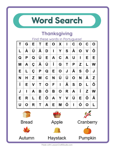 Picture word search – Thanksgiving