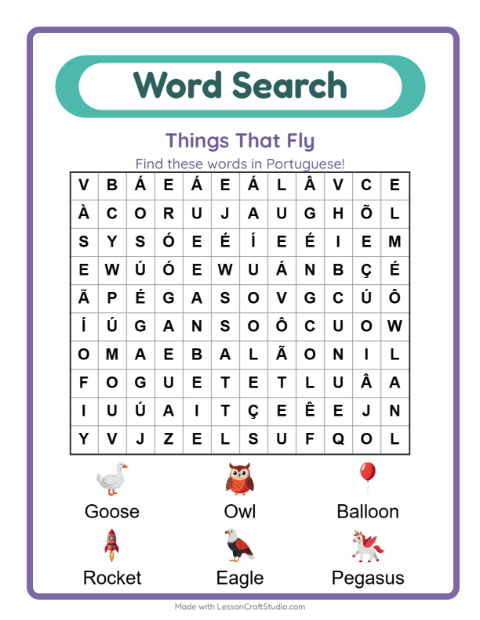 Picture word search – Things That Fly