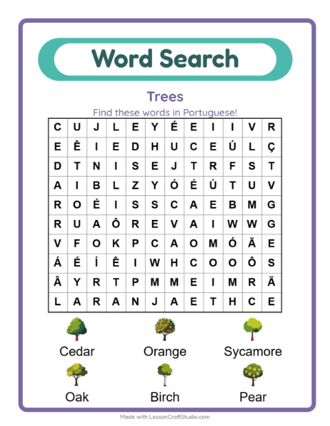Picture word search – Trees