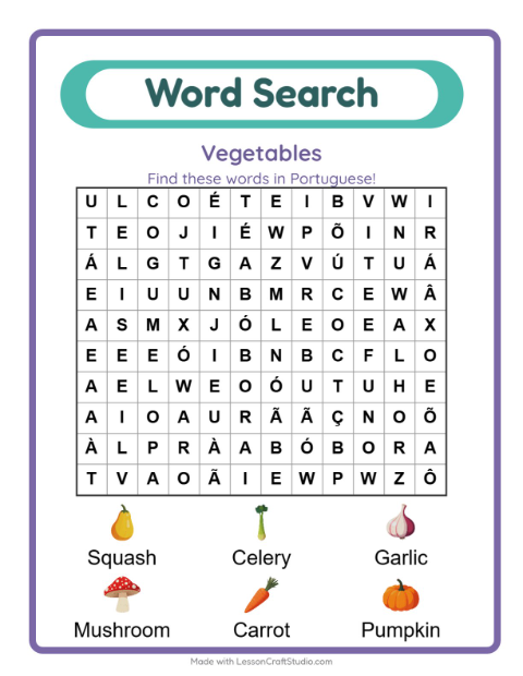 Picture word search – Vegetables