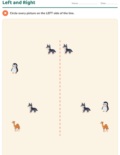 Preview of Position Words worksheet featuring Animals for kindergarten