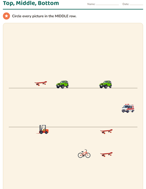 Preview of Position Words worksheet featuring Vehicles for kindergarten