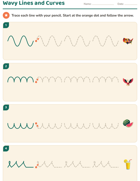 Preview of Pre-Writing Practice worksheet featuring 4th of July for kindergarten