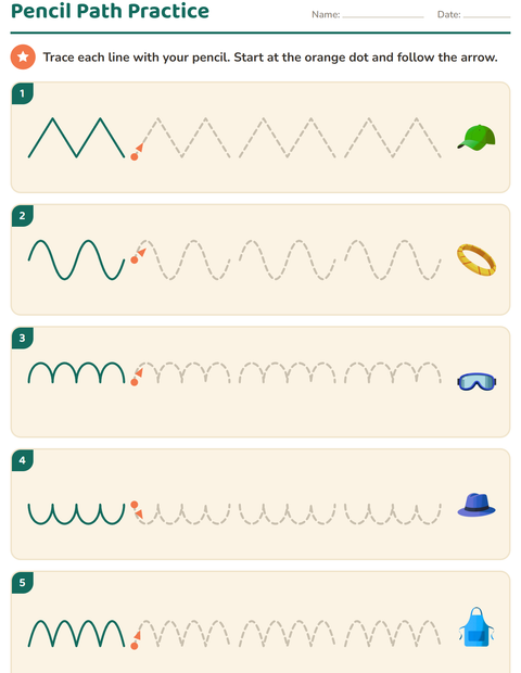 Preview of Pre-Writing Practice worksheet featuring Accessories for kindergarten