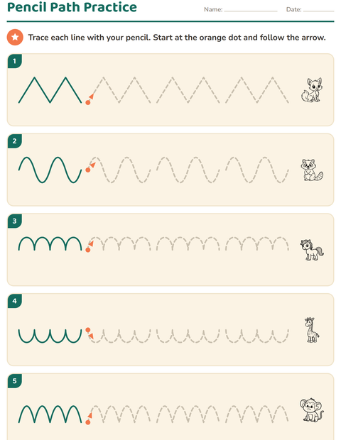 Preview of Pre-Writing Practice worksheet featuring Animals BW 2 for kindergarten