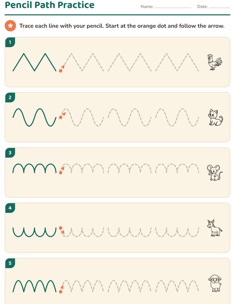 Preview of Pre-Writing Practice worksheet featuring Animals BW 4 for kindergarten
