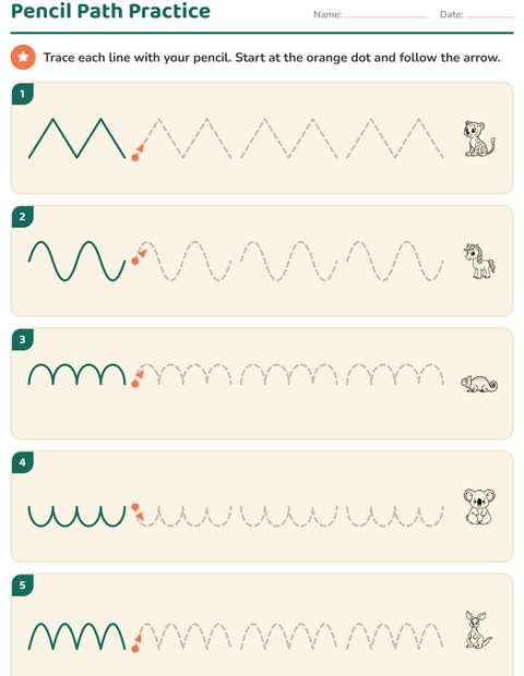 Preview of Pre-Writing Practice worksheet featuring Animals BW 5 for kindergarten