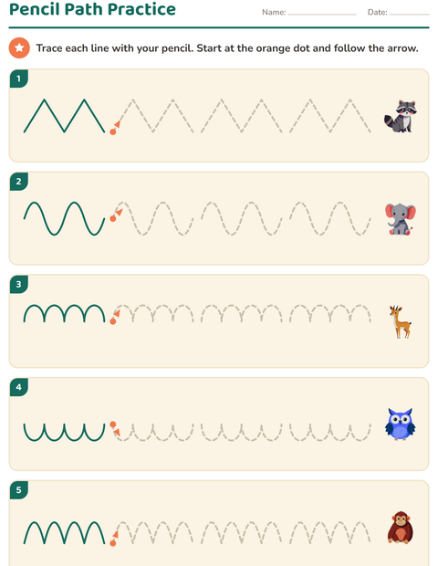 Preview of Pre-Writing Practice worksheet featuring Animals for kindergarten