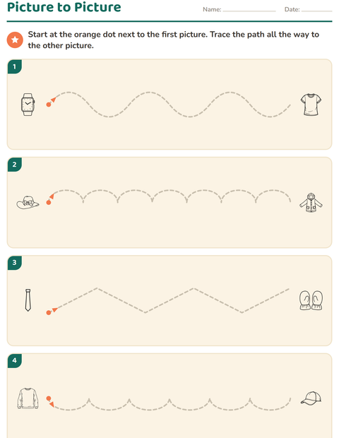 Preview of Pre-Writing Practice worksheet featuring Apparel BW for kindergarten