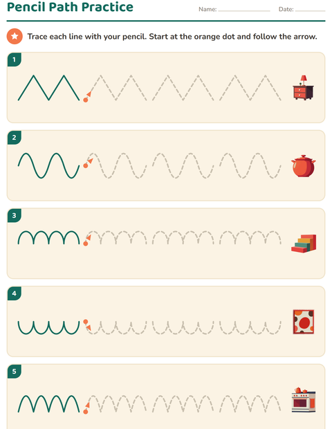 Preview of Pre-Writing Practice worksheet featuring Around the House for kindergarten