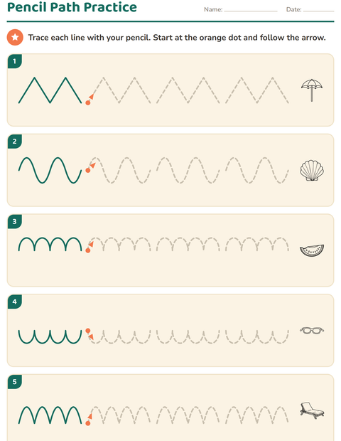 Preview of Pre-Writing Practice worksheet featuring Beach BW 2 for kindergarten