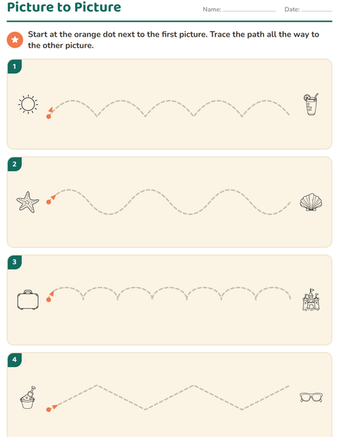 Preview of Pre-Writing Practice worksheet featuring Beach BW for kindergarten
