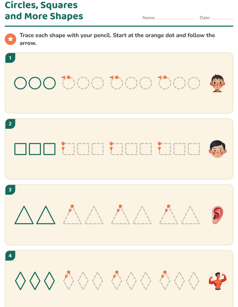 Preview of Pre-Writing Practice worksheet featuring Body Parts for kindergarten
