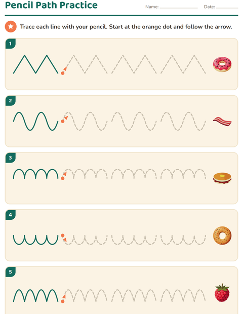 Preview of Pre-Writing Practice worksheet featuring Breakfast for kindergarten