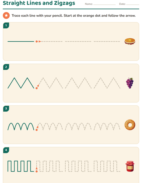 Preview of Pre-Writing Practice worksheet featuring Breakfast for kindergarten
