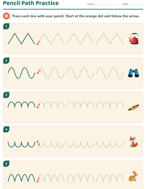 Preview of Pre-Writing Practice worksheet featuring Camping for kindergarten