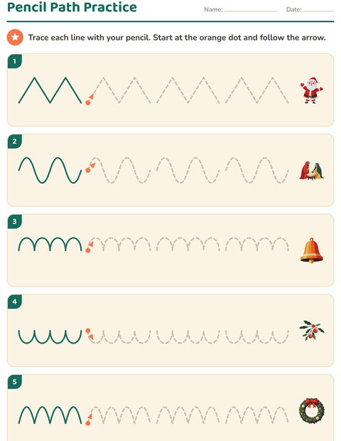 Preview of Pre-Writing Practice worksheet featuring Christmas for kindergarten