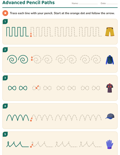 Preview of Pre-Writing Practice worksheet featuring Clothing for kindergarten
