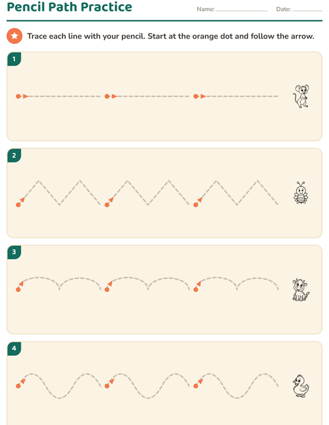 Preview of Pre-Writing Practice worksheet featuring Animals BW 3 for kindergarten