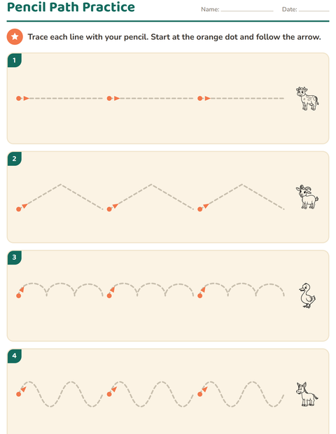 Preview of Pre-Writing Practice worksheet featuring Animals BW 4 for kindergarten