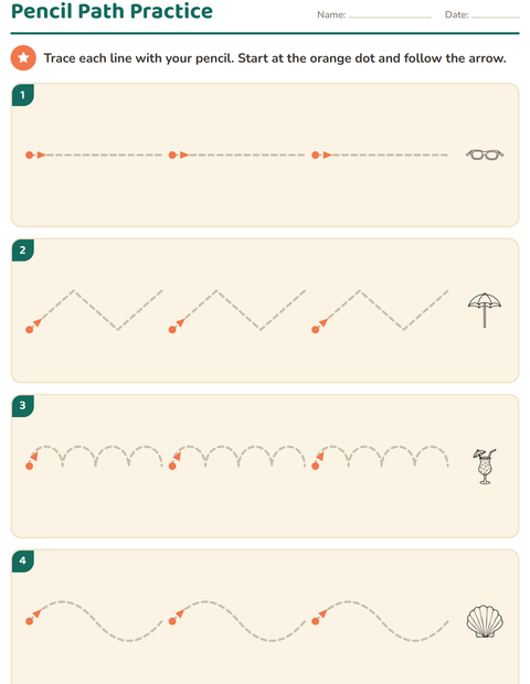 Preview of Pre-Writing Practice worksheet featuring Beach BW 2 for kindergarten