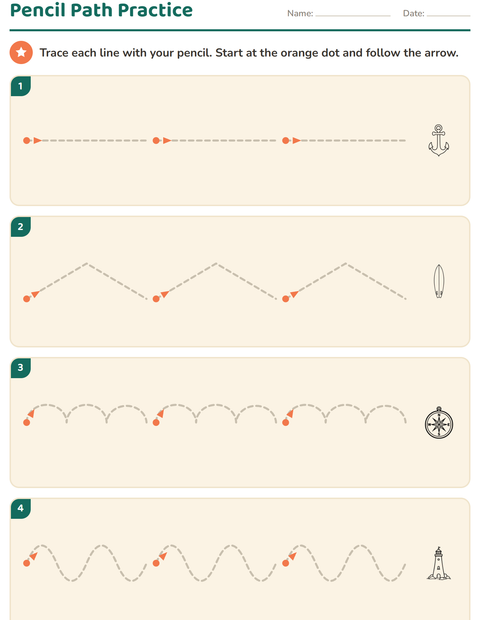 Preview of Pre-Writing Practice worksheet featuring Beach BW for kindergarten