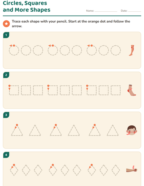 Preview of Pre-Writing Practice worksheet featuring Body Parts for kindergarten
