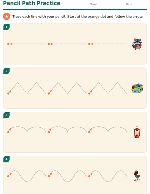 Preview of Pre-Writing Practice worksheet featuring Camping for kindergarten