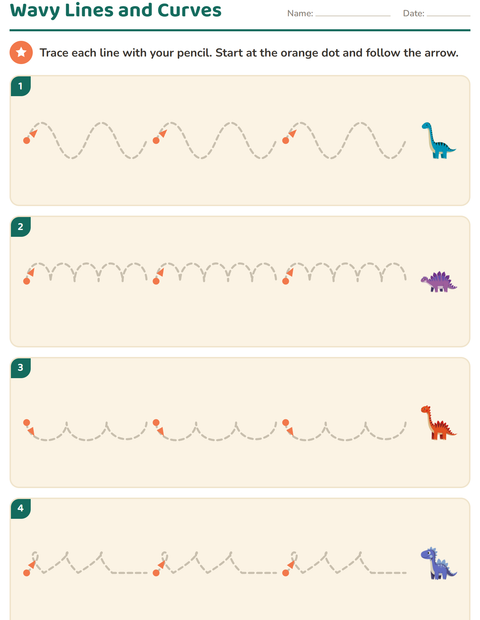 Preview of Pre-Writing Practice worksheet featuring Dinosaurs for kindergarten