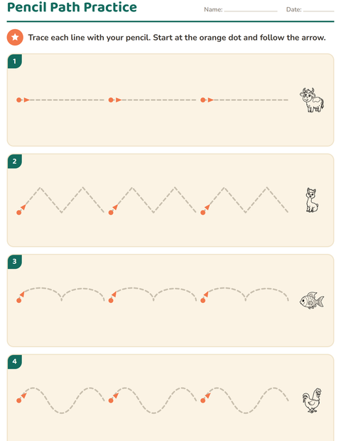 Preview of Pre-Writing Practice worksheet featuring Farm Animals BW for kindergarten