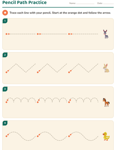 Preview of Pre-Writing Practice worksheet featuring Farm Animals for kindergarten