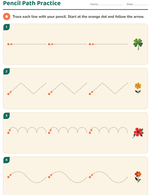 Preview of Pre-Writing Practice worksheet featuring Flowers for kindergarten