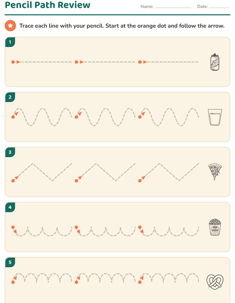 Preview of Pre-Writing Practice worksheet featuring Food BW 3 for kindergarten