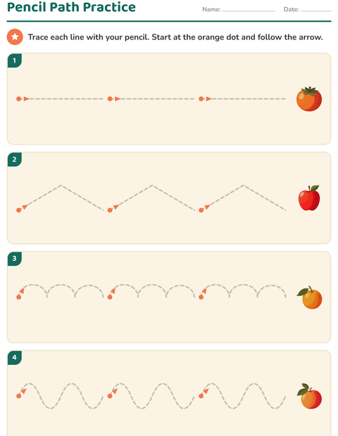 Preview of Pre-Writing Practice worksheet featuring Fruits for kindergarten