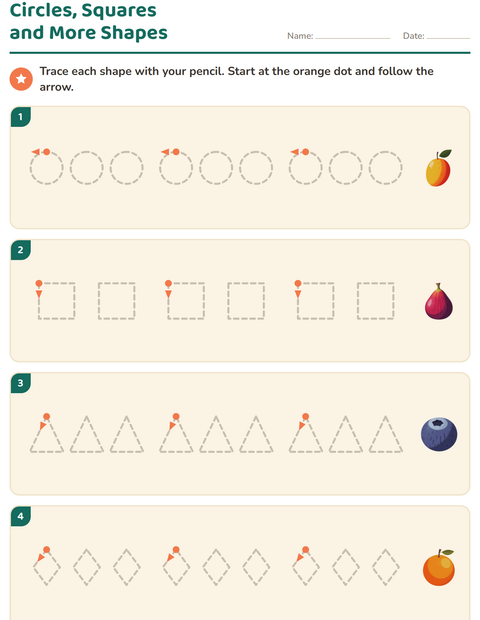 Preview of Pre-Writing Practice worksheet featuring Fruits for kindergarten