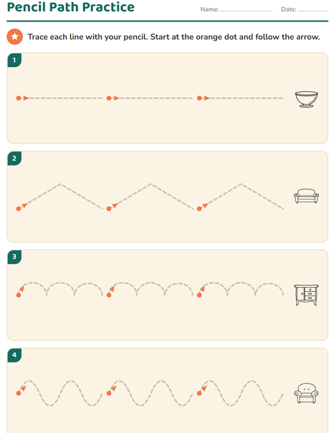 Preview of Pre-Writing Practice worksheet featuring Furniture BW for kindergarten