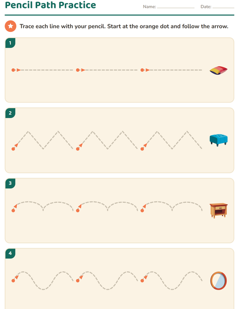 Preview of Pre-Writing Practice worksheet featuring Furniture for kindergarten