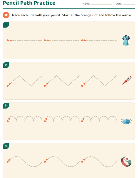 Preview of Pre-Writing Practice worksheet featuring Hospital for kindergarten