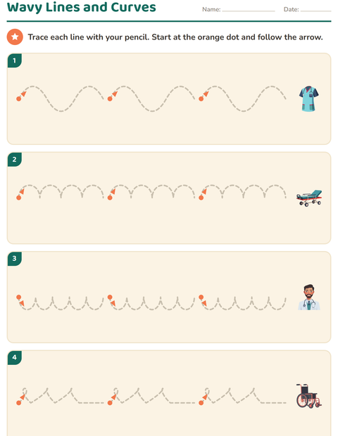 Preview of Pre-Writing Practice worksheet featuring Hospital for kindergarten