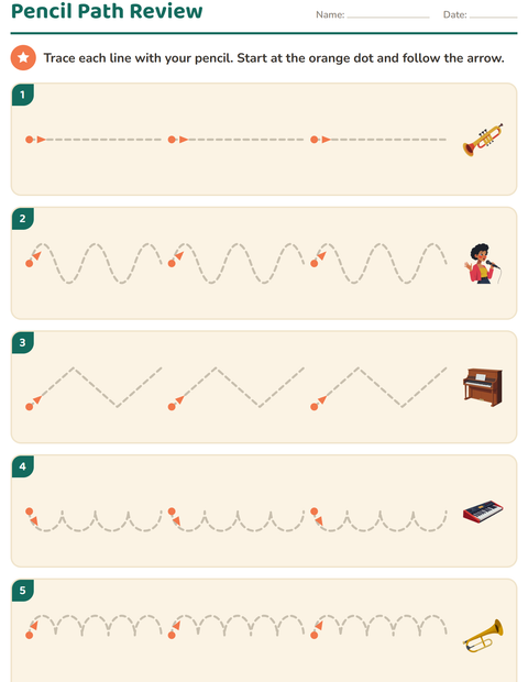Preview of Pre-Writing Practice worksheet featuring Music for kindergarten