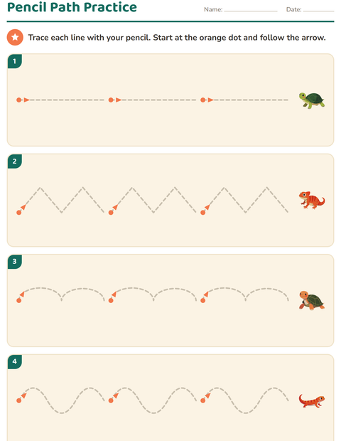 Preview of Pre-Writing Practice worksheet featuring Reptiles and Amphibians for kindergarten