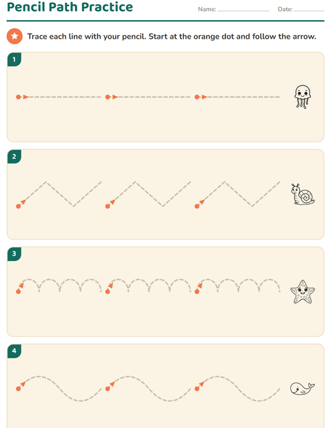 Preview of Pre-Writing Practice worksheet featuring Sea Life BW 2 for kindergarten