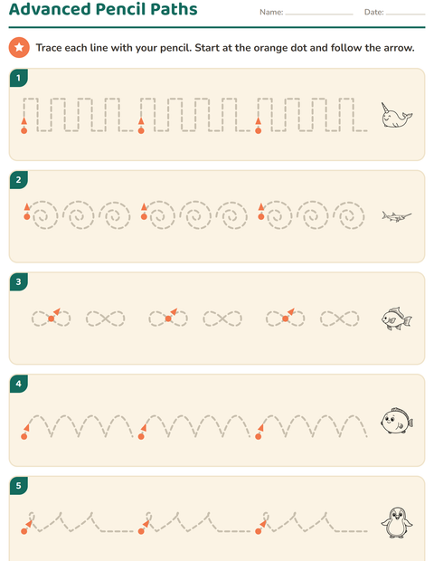 Preview of Pre-Writing Practice worksheet featuring Sea Life BW for kindergarten
