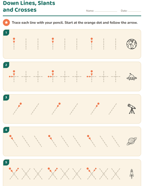 Preview of Pre-Writing Practice worksheet featuring Space BW for kindergarten