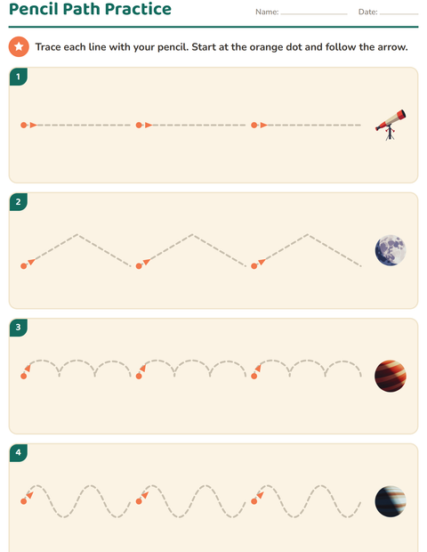 Preview of Pre-Writing Practice worksheet featuring Space for kindergarten