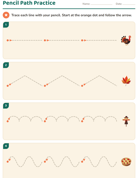 Preview of Pre-Writing Practice worksheet featuring Thanksgiving for kindergarten