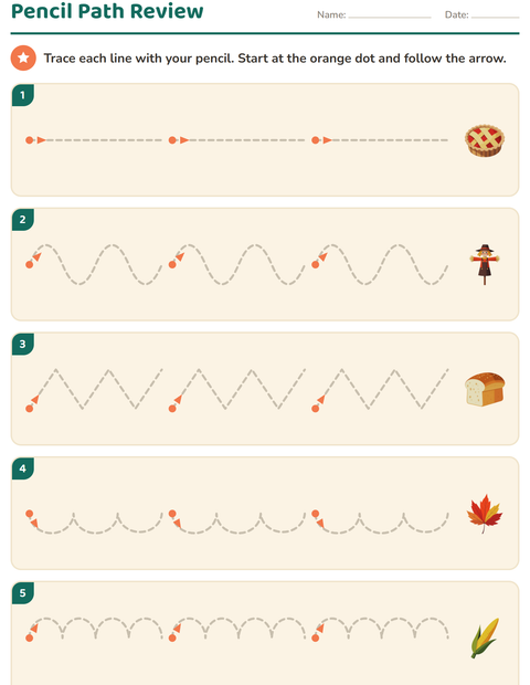 Preview of Pre-Writing Practice worksheet featuring Thanksgiving for kindergarten