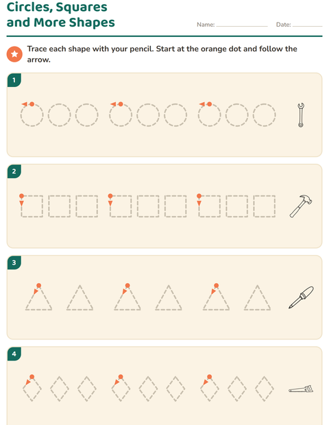 Preview of Pre-Writing Practice worksheet featuring Tools BW for kindergarten