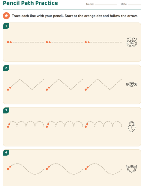 Preview of Pre-Writing Practice worksheet featuring Valentine BW for kindergarten